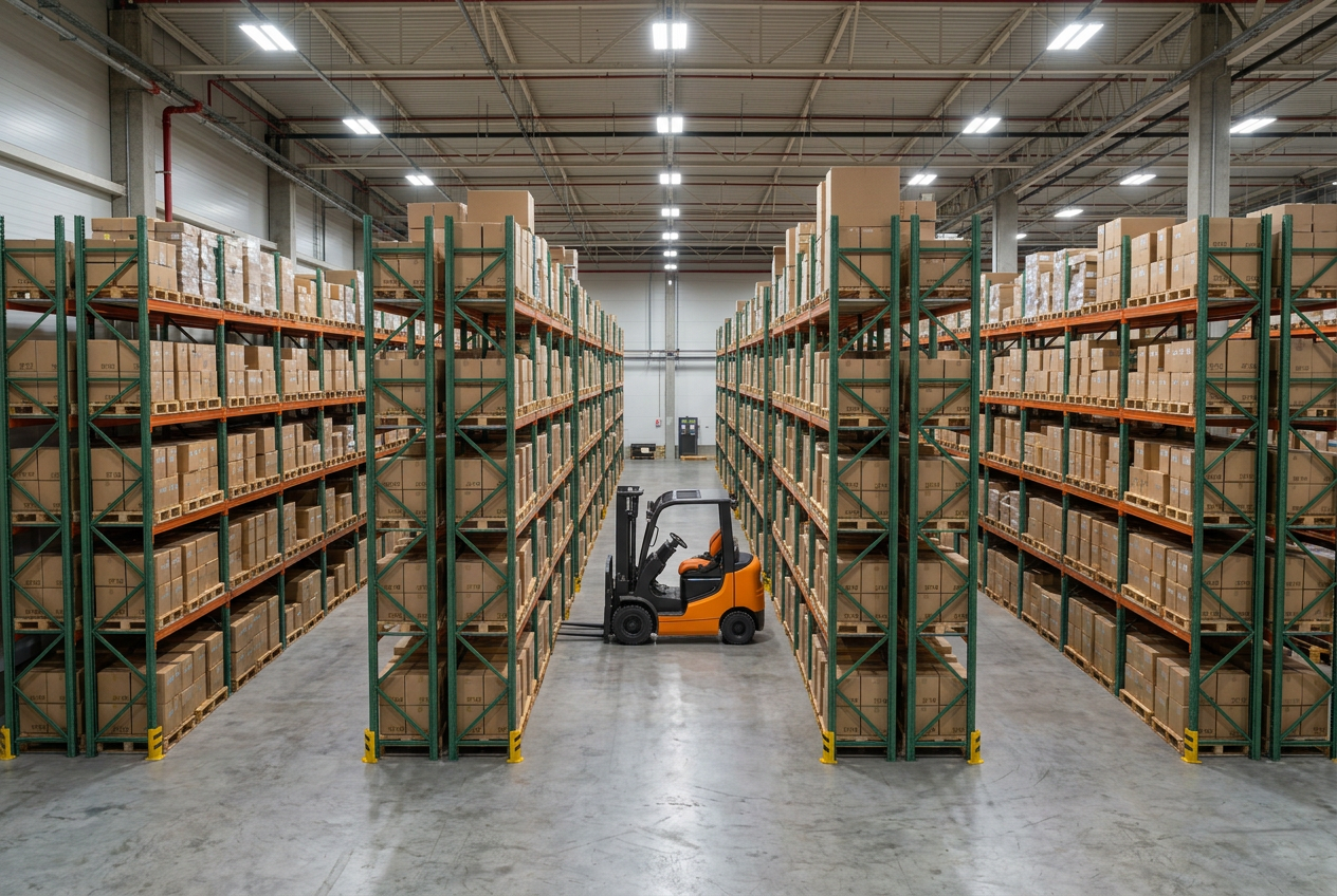 Centro de almacenamiento con racks y control de inventario